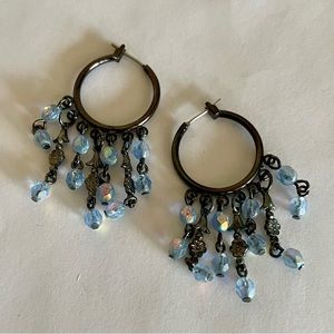 Vintage 1928 Light Blue Crystal and Gunmetal Grey Earrings